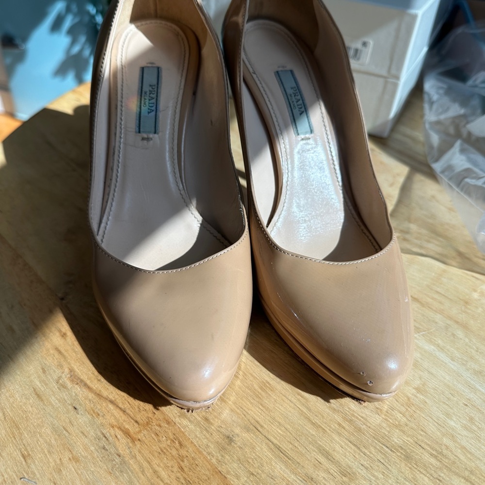 Prada Tan Leather Heels for Formal Occasions